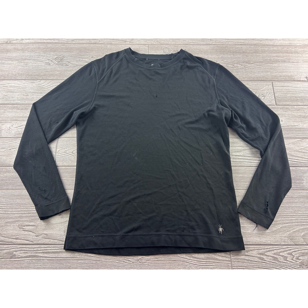 Smartwool Mens Merino Wool Long Sleeve Base Layer Top Black Crew Neck Shirt
